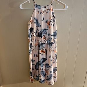 Romwe 11/12 Pink and Blue Floral Halter Cut Dress NWOT